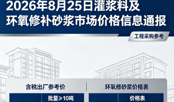 建湖2026年8月25日灌浆料及环氧修补砂浆市场价格信息通报